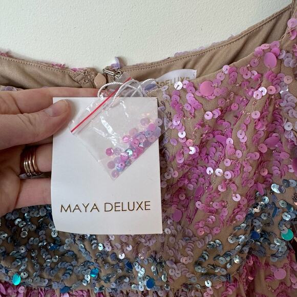 ASOS MAYA DELUXE Puff Sleeve Sequin Mini dress Eras Tour in Pink Blue 4 - Picture 7 of 9